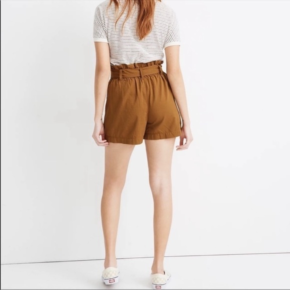 Madewell Pants - Madewell Brown Paperbag High Waist Shorts Tie Waist Linen Blend Size 4